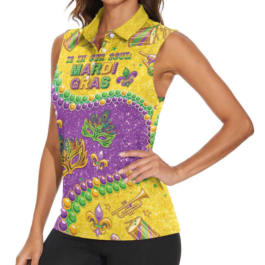 Mardi Gras Is In Our Soul Women Sleeveless Polo Shirt Glitter Style LT05 - Wonder Print Shop