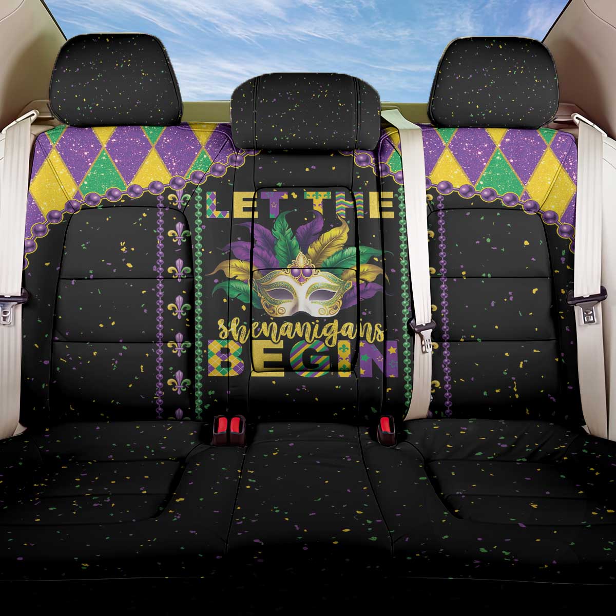 Funny Mardi Gras Back Car Seat Cover Let The Shenanigans Begin
