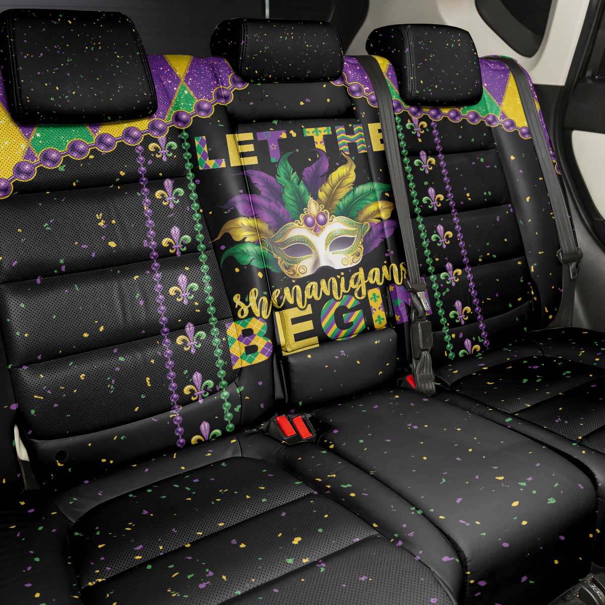 Funny Mardi Gras Back Car Seat Cover Let The Shenanigans Begin