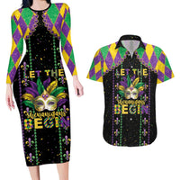 Funny Mardi Gras Couples Matching Long Sleeve Bodycon Dress and Hawaiian Shirt Let The Shenanigans Begin
