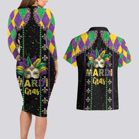 Funny Mardi Gras Couples Matching Long Sleeve Bodycon Dress and Hawaiian Shirt Let The Shenanigans Begin