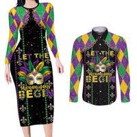 Funny Mardi Gras Couples Matching Long Sleeve Bodycon Dress and Long Sleeve Button Shirt Let The Shenanigans Begin
