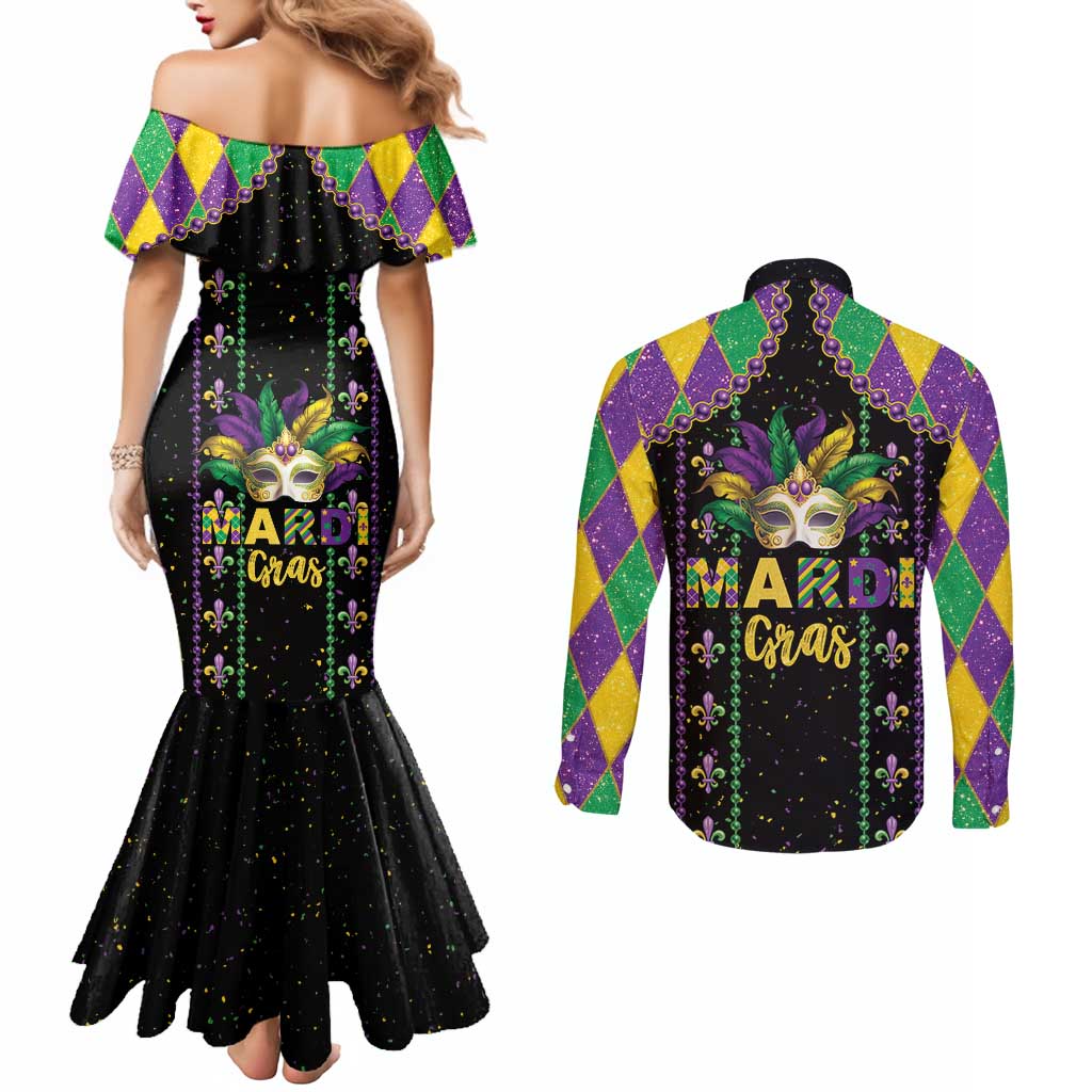 Funny Mardi Gras Couples Matching Mermaid Dress and Long Sleeve Button Shirt Let The Shenanigans Begin