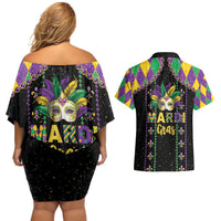 Funny Mardi Gras Couples Matching Off Shoulder Short Dress and Hawaiian Shirt Let The Shenanigans Begin