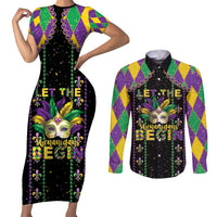 Funny Mardi Gras Couples Matching Short Sleeve Bodycon Dress and Long Sleeve Button Shirt Let The Shenanigans Begin