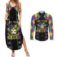 Funny Mardi Gras Couples Matching Summer Maxi Dress and Long Sleeve Button Shirt Let The Shenanigans Begin