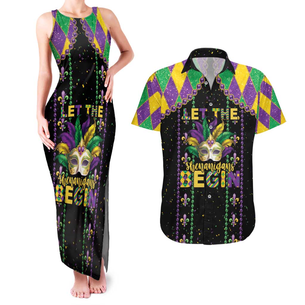 Funny Mardi Gras Couples Matching Tank Maxi Dress and Hawaiian Shirt Let The Shenanigans Begin
