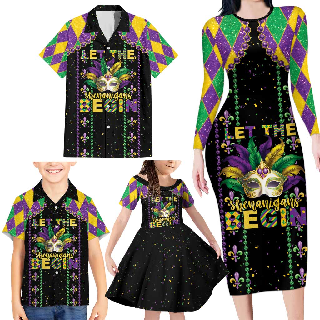 Funny Mardi Gras Family Matching Long Sleeve Bodycon Dress and Hawaiian Shirt Let The Shenanigans Begin