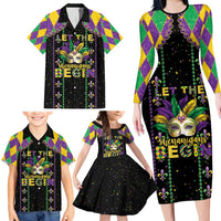 Funny Mardi Gras Family Matching Long Sleeve Bodycon Dress and Hawaiian Shirt Let The Shenanigans Begin