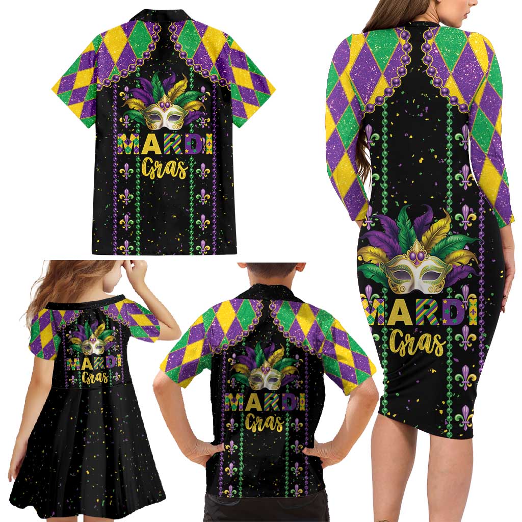 Funny Mardi Gras Family Matching Long Sleeve Bodycon Dress and Hawaiian Shirt Let The Shenanigans Begin