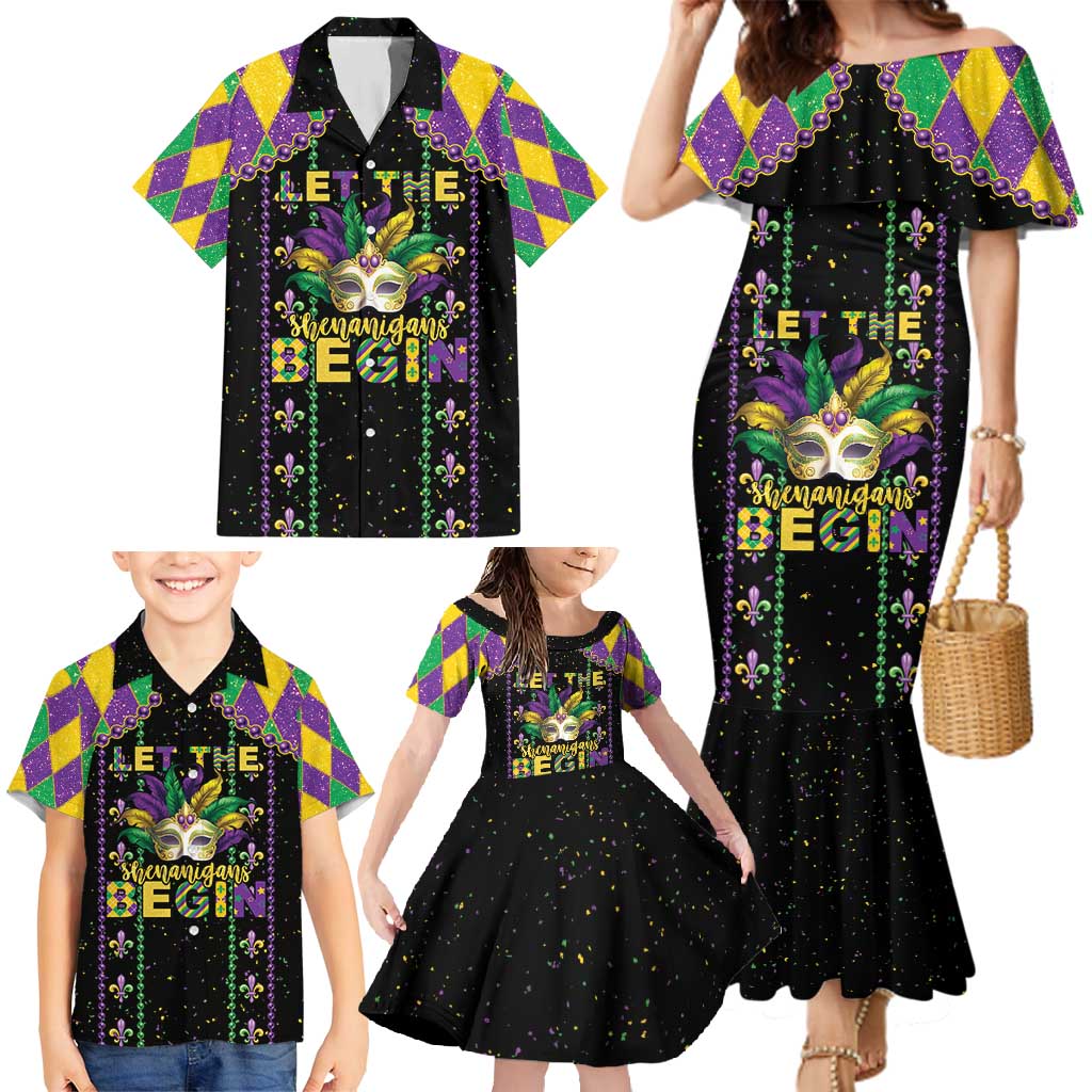 Funny Mardi Gras Family Matching Mermaid Dress and Hawaiian Shirt Let The Shenanigans Begin
