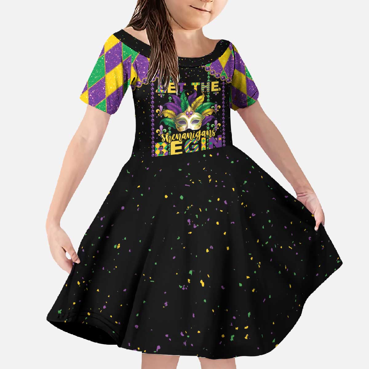 Funny Mardi Gras Family Matching Off The Shoulder Long Sleeve Dress and Hawaiian Shirt Let The Shenanigans Begin