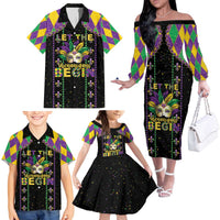 Funny Mardi Gras Family Matching Off The Shoulder Long Sleeve Dress and Hawaiian Shirt Let The Shenanigans Begin
