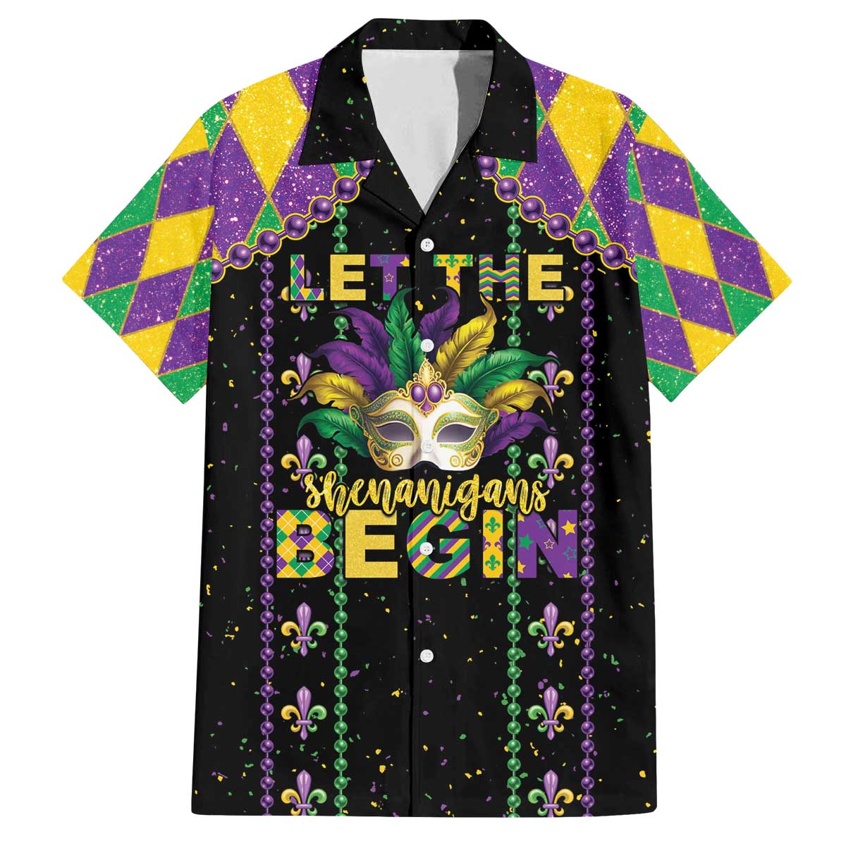 Funny Mardi Gras Family Matching Off The Shoulder Long Sleeve Dress and Hawaiian Shirt Let The Shenanigans Begin