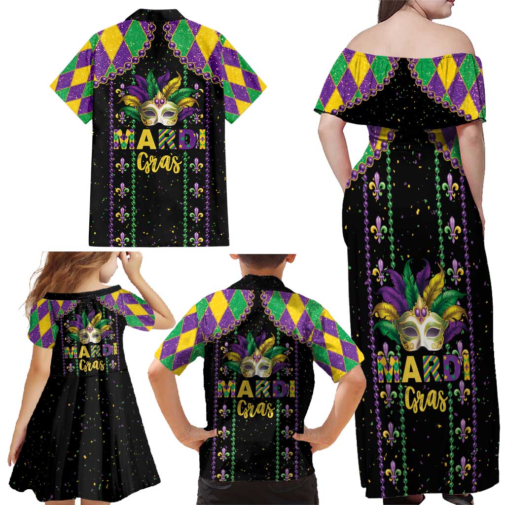 Funny Mardi Gras Family Matching Off Shoulder Maxi Dress and Hawaiian Shirt Let The Shenanigans Begin