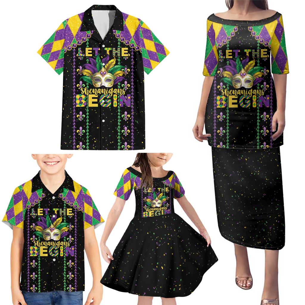 Funny Mardi Gras Family Matching Puletasi and Hawaiian Shirt Let The Shenanigans Begin