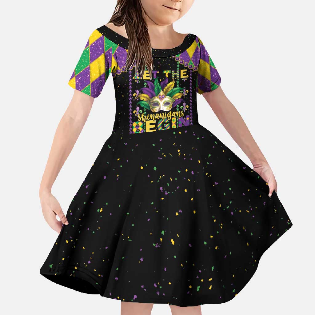 Funny Mardi Gras Family Matching Short Sleeve Bodycon Dress and Hawaiian Shirt Let The Shenanigans Begin