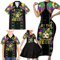 Funny Mardi Gras Family Matching Short Sleeve Bodycon Dress and Hawaiian Shirt Let The Shenanigans Begin