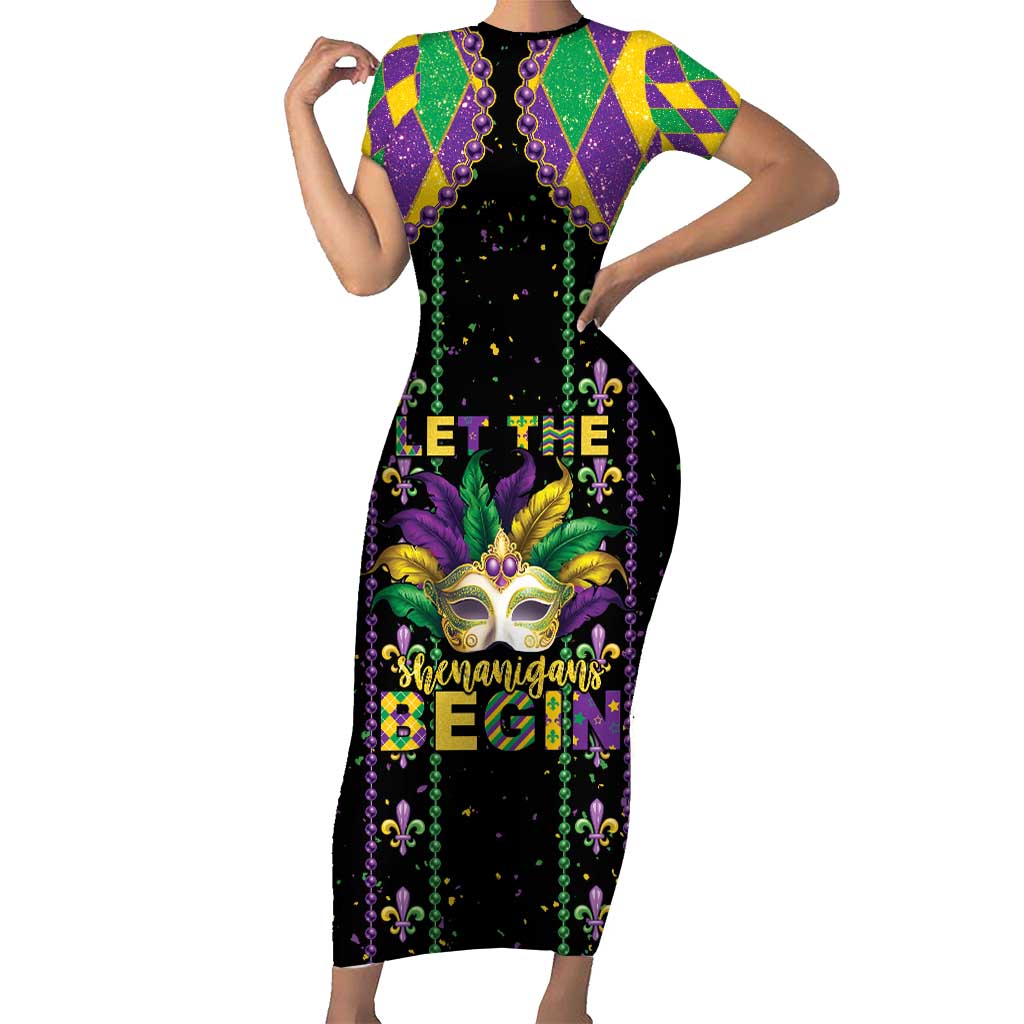 Funny Mardi Gras Family Matching Short Sleeve Bodycon Dress and Hawaiian Shirt Let The Shenanigans Begin
