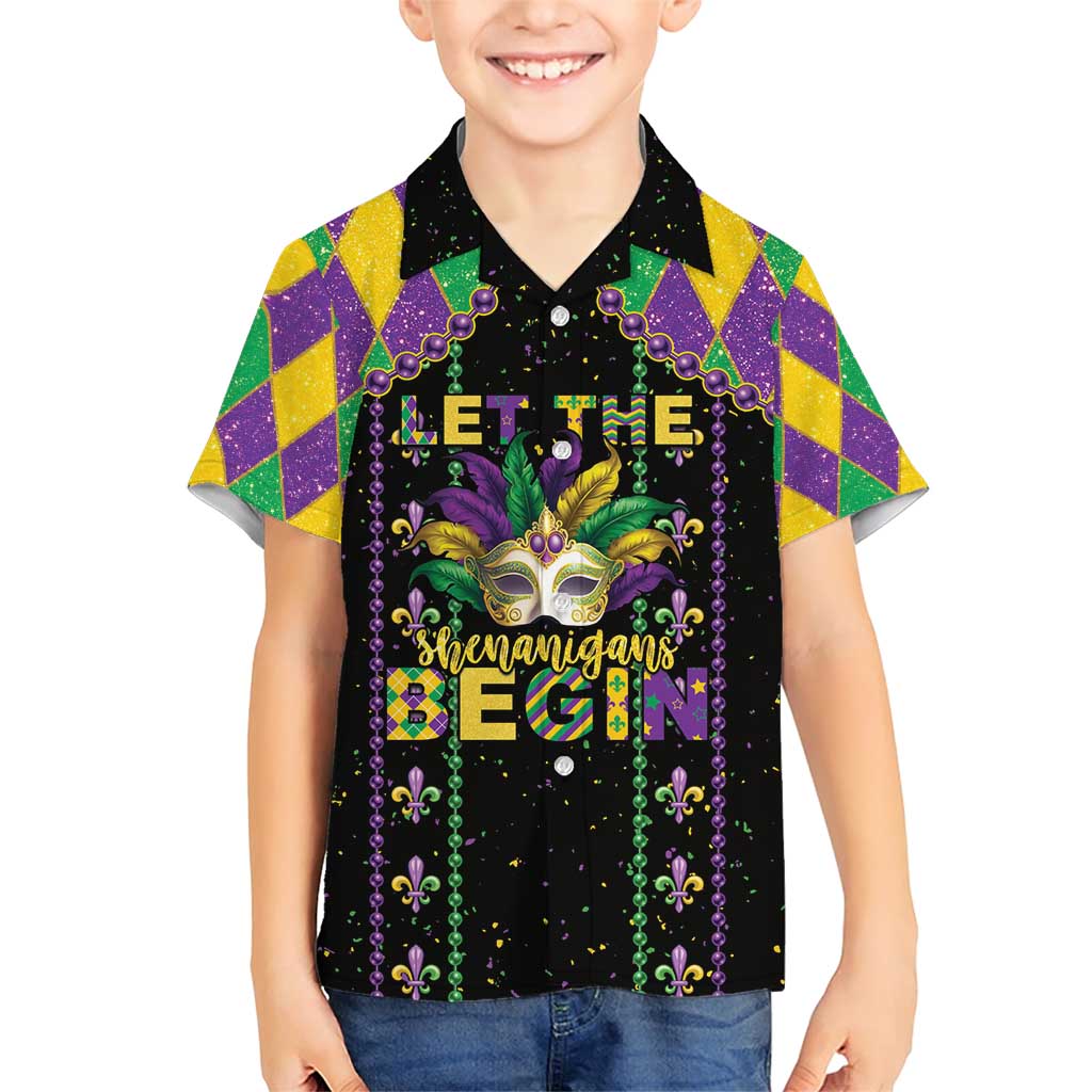 Funny Mardi Gras Family Matching Short Sleeve Bodycon Dress and Hawaiian Shirt Let The Shenanigans Begin
