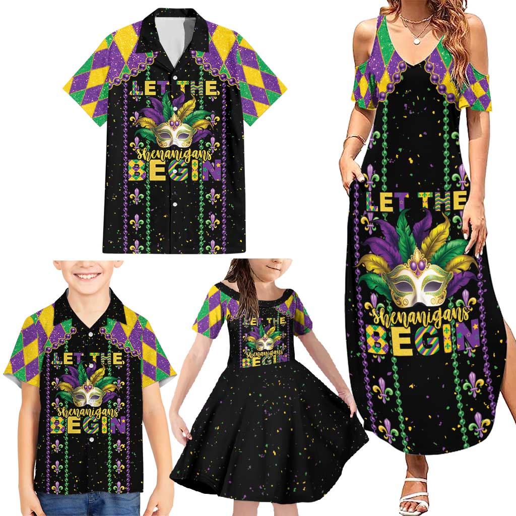 Funny Mardi Gras Family Matching Summer Maxi Dress and Hawaiian Shirt Let The Shenanigans Begin