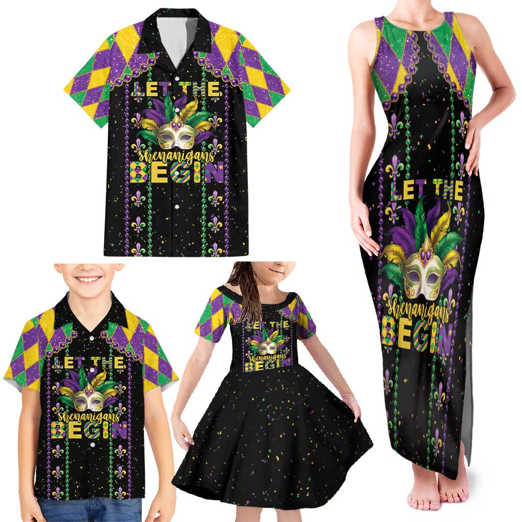 Funny Mardi Gras Family Matching Tank Maxi Dress and Hawaiian Shirt Let The Shenanigans Begin