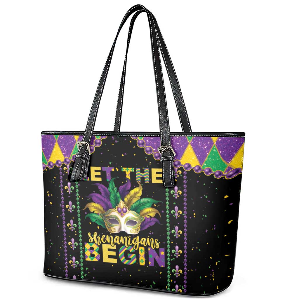 Funny Mardi Gras Leather Tote Bag Let The Shenanigans Begin