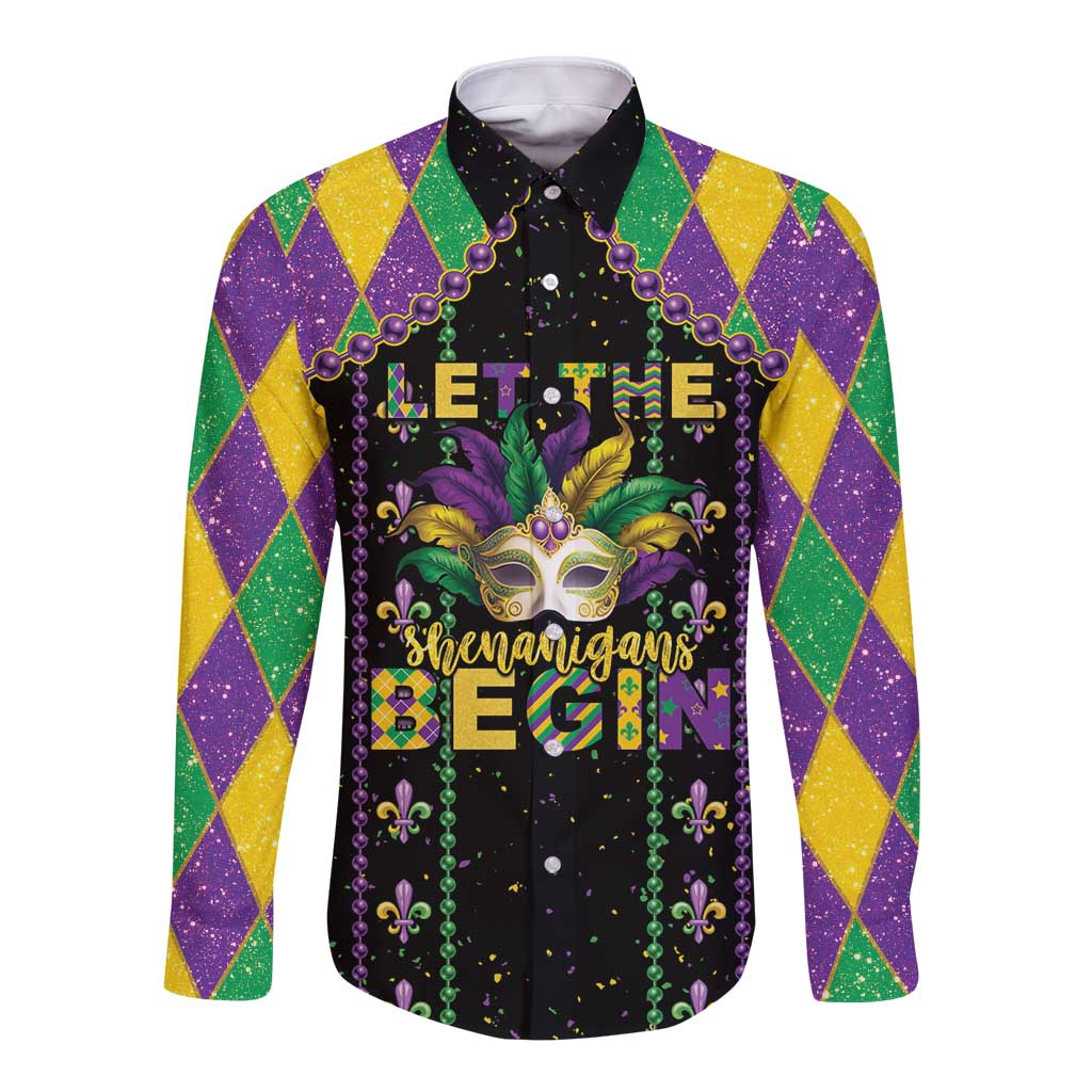 Funny Mardi Gras Long Sleeve Button Shirt Let The Shenanigans Begin