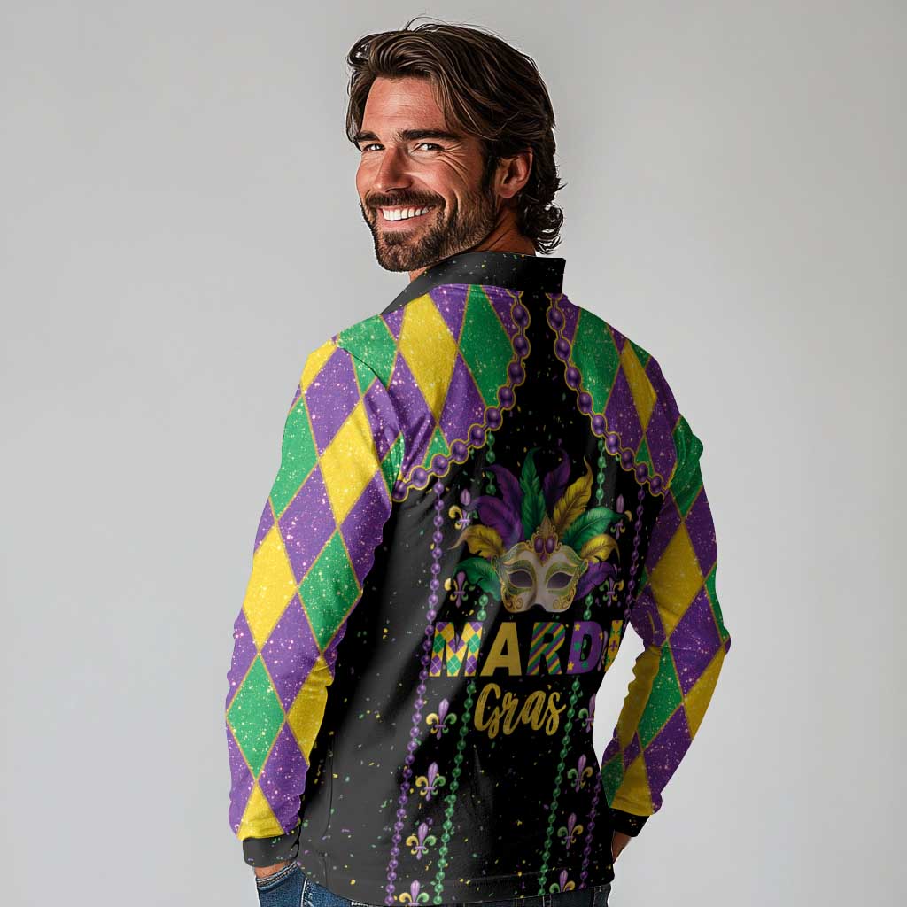 Funny Mardi Gras Long Sleeve Polo Shirt Let The Shenanigans Begin