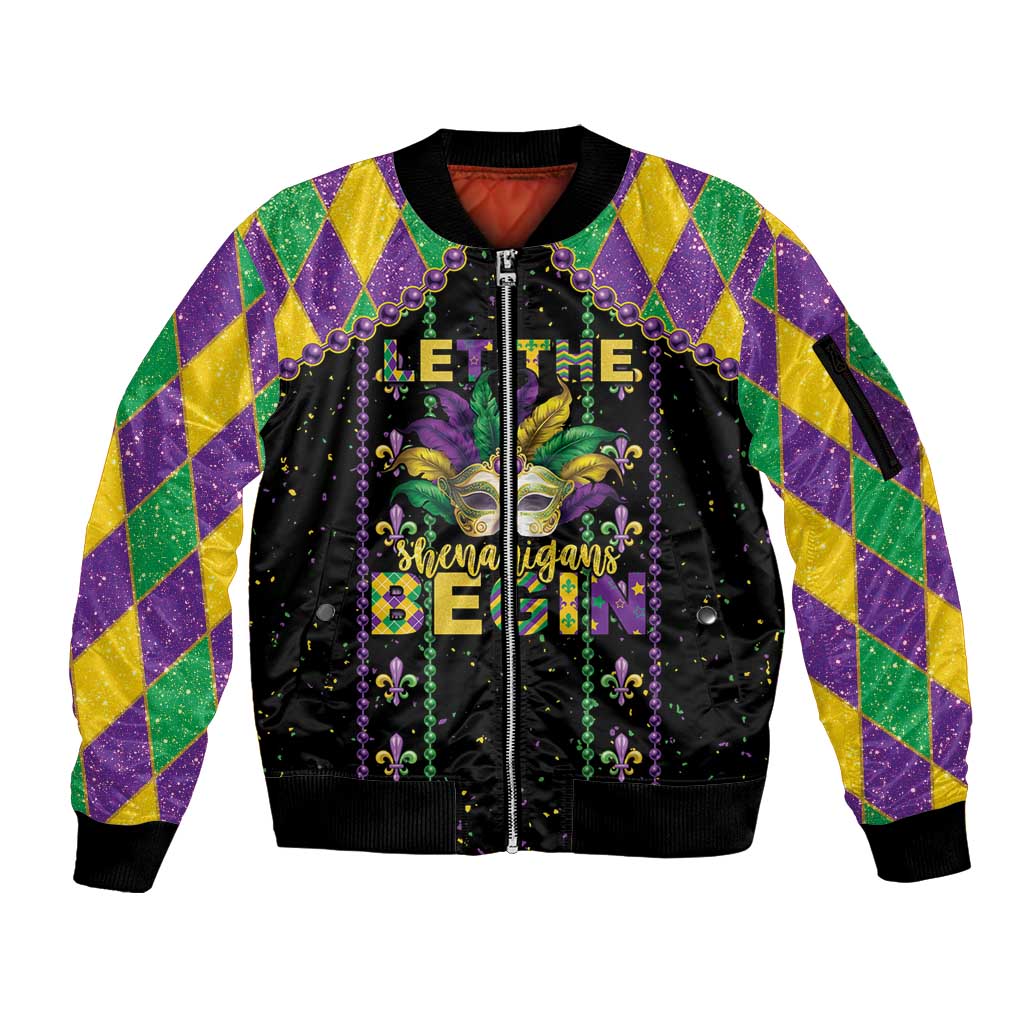 Funny Mardi Gras Sleeve Zip Bomber Jacket Let The Shenanigans Begin LT05 - Wonder Print Shop