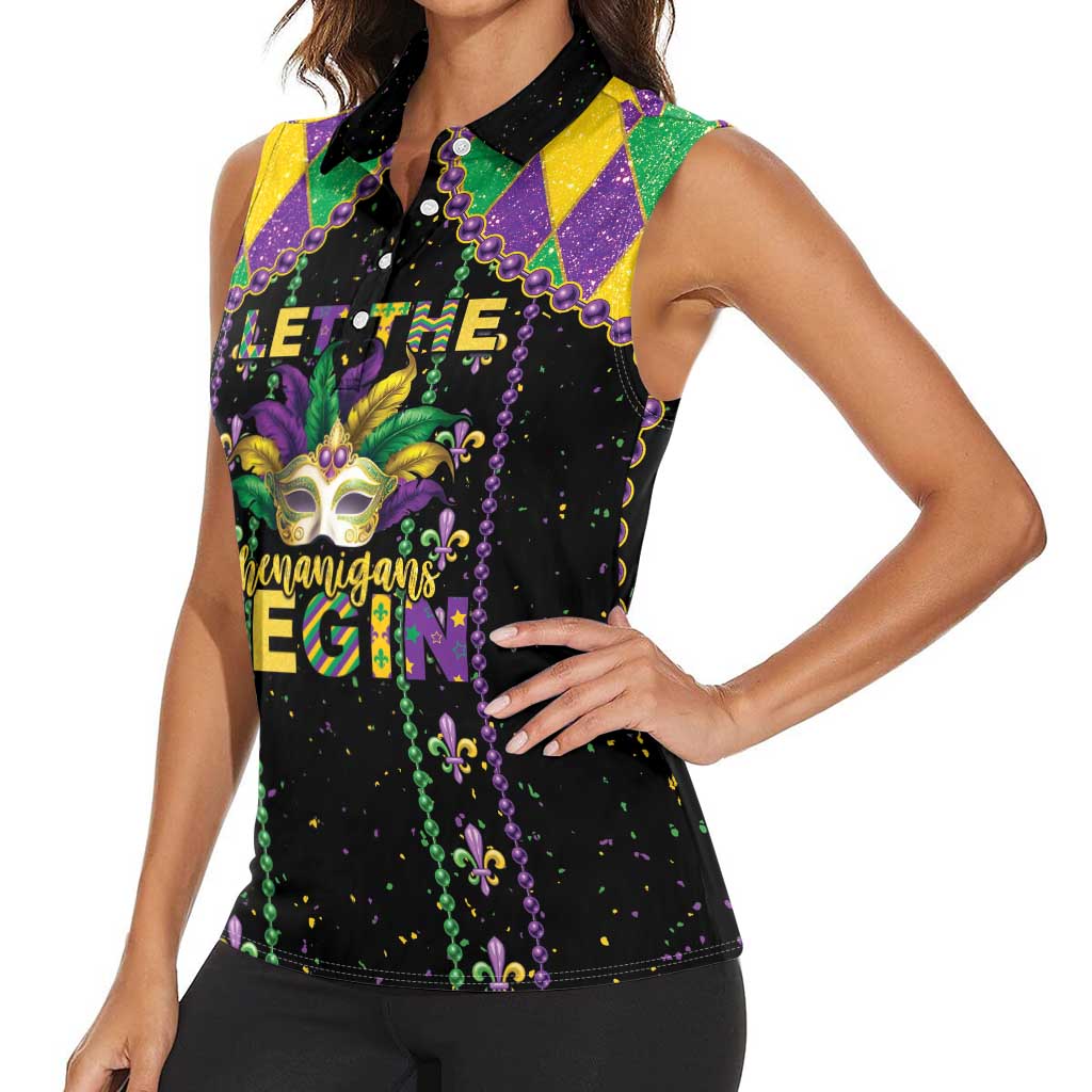 Funny Mardi Gras Women Sleeveless Polo Shirt Let The Shenanigans Begin LT05 - Wonder Print Shop