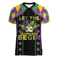 Funny Mardi Gras Women V-Neck T-Shirt Let The Shenanigans Begin LT05 - Wonder Print Shop