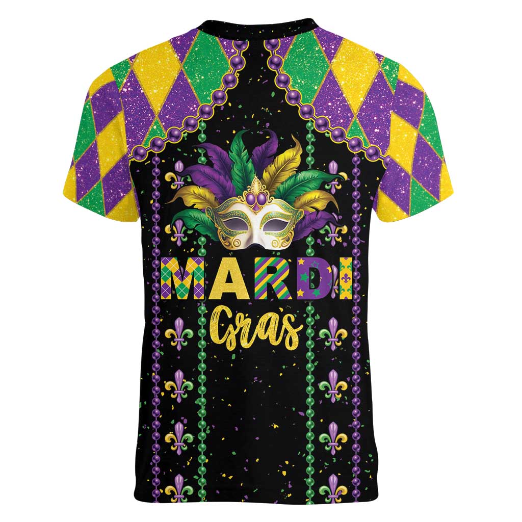 Funny Mardi Gras Women V-Neck T-Shirt Let The Shenanigans Begin LT05 - Wonder Print Shop