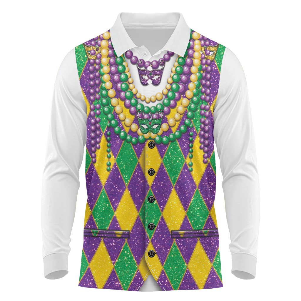 Mardi Gras Long Sleeve Polo Shirt Cosplay Costume Glitter Style