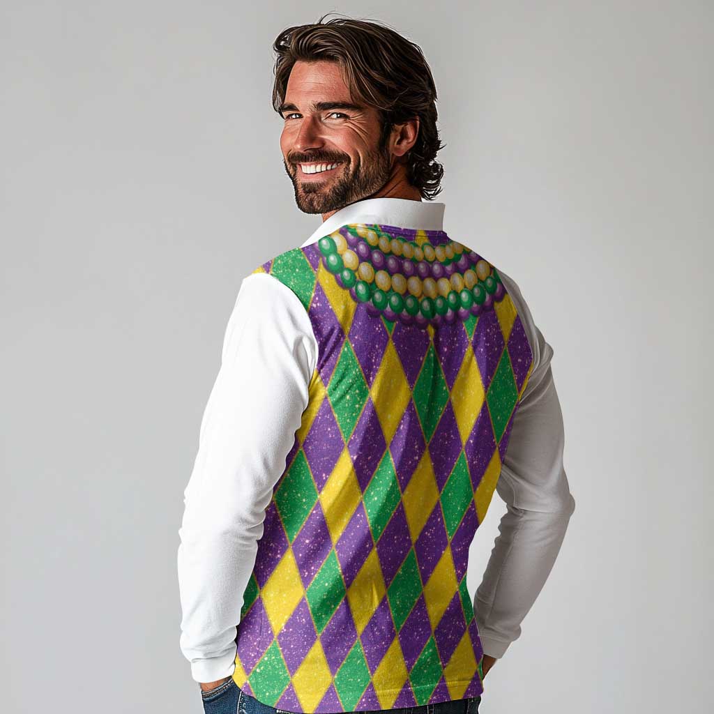 Mardi Gras Long Sleeve Polo Shirt Cosplay Costume Glitter Style