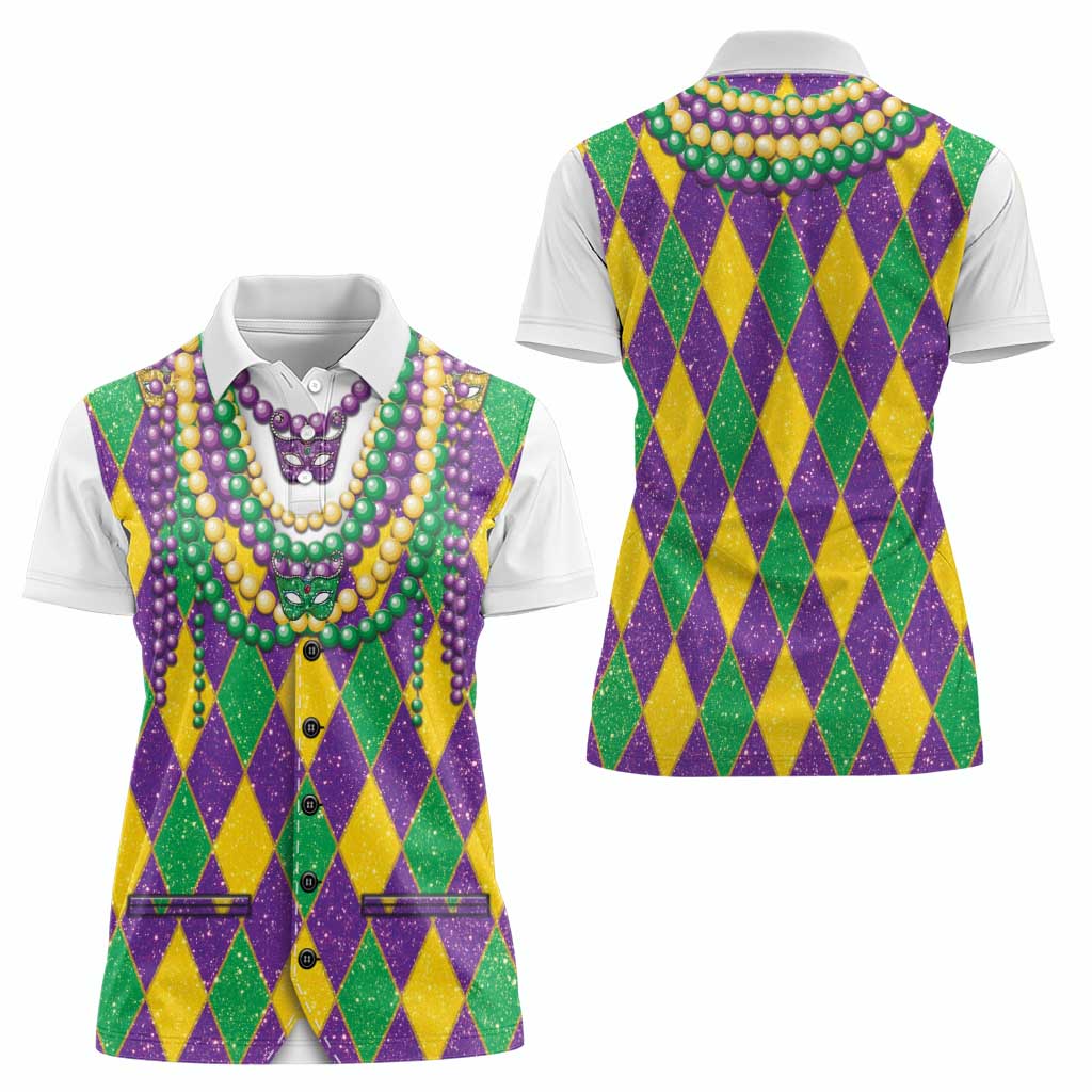 Mardi Gras Women Polo Shirt Cosplay Costume Glitter Style LT05 - Wonder Print Shop