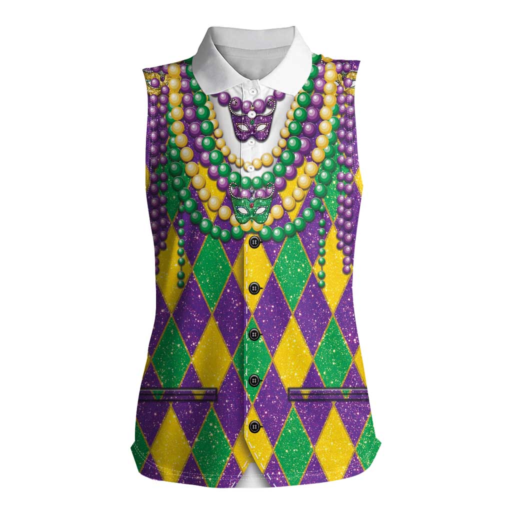 Mardi Gras Women Sleeveless Polo Shirt Cosplay Costume Glitter Style LT05 - Wonder Print Shop