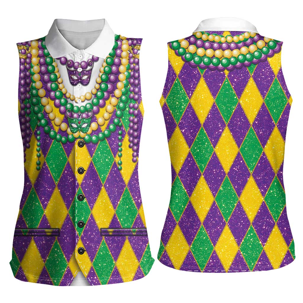 Mardi Gras Women Sleeveless Polo Shirt Cosplay Costume Glitter Style LT05 - Wonder Print Shop