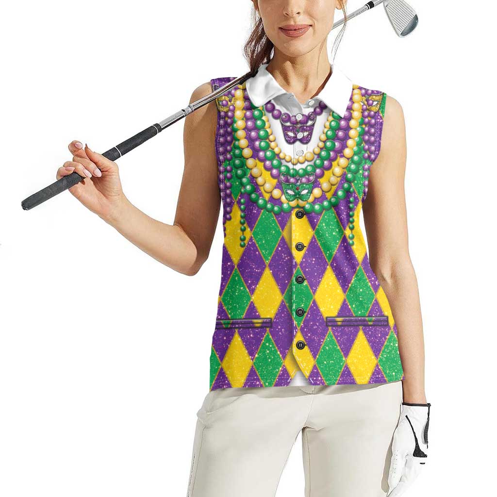 Mardi Gras Women Sleeveless Polo Shirt Cosplay Costume Glitter Style LT05 - Wonder Print Shop