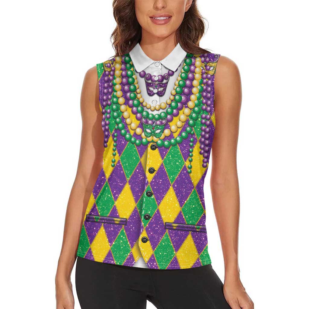 Mardi Gras Women Sleeveless Polo Shirt Cosplay Costume Glitter Style LT05 - Wonder Print Shop