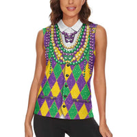 Mardi Gras Women Sleeveless Polo Shirt Cosplay Costume Glitter Style LT05 - Wonder Print Shop