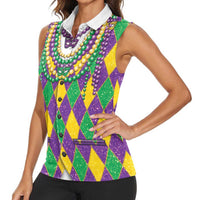 Mardi Gras Women Sleeveless Polo Shirt Cosplay Costume Glitter Style LT05 - Wonder Print Shop