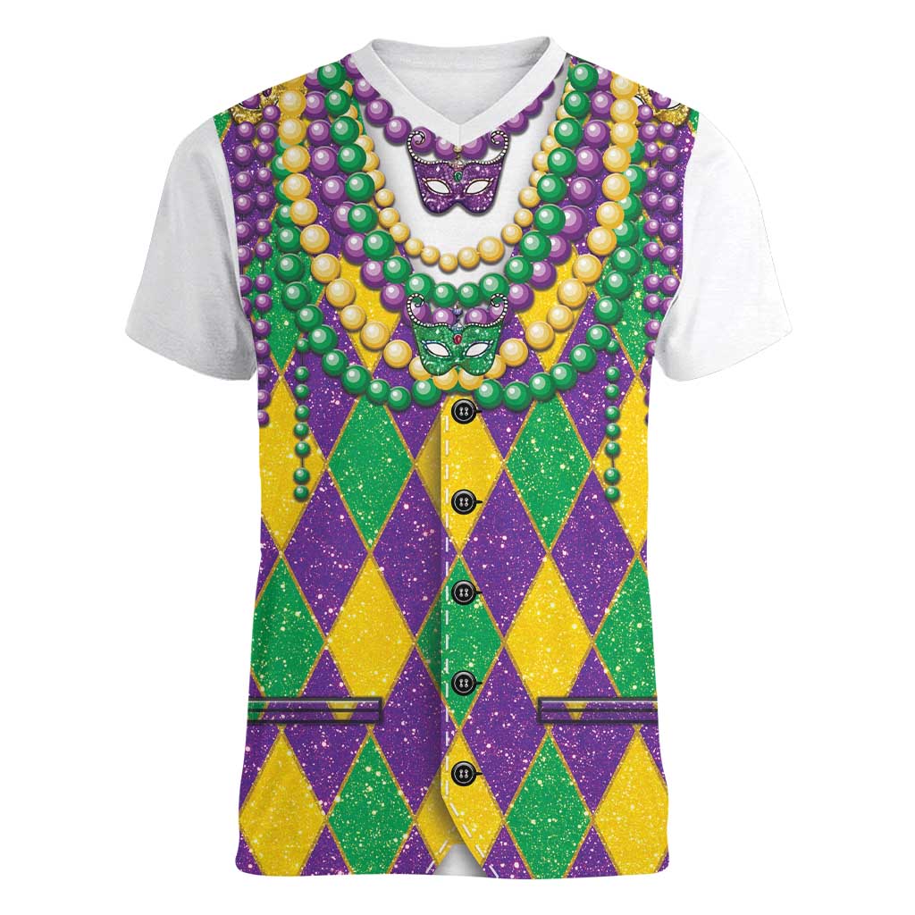 Mardi Gras Women V-Neck T-Shirt Cosplay Costume Glitter Style LT05 - Wonder Print Shop