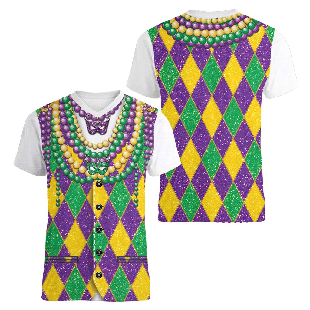 Mardi Gras Women V-Neck T-Shirt Cosplay Costume Glitter Style LT05 - Wonder Print Shop