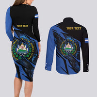 Personalised El Salvador Couples Matching Long Sleeve Bodycon Dress and Long Sleeve Button Shirt Coat Of Arm Special Style