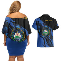 Personalised El Salvador Couples Matching Off Shoulder Short Dress and Hawaiian Shirt Coat Of Arm Special Style