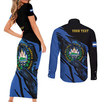 Personalised El Salvador Couples Matching Short Sleeve Bodycon Dress and Long Sleeve Button Shirt Coat Of Arm Special Style