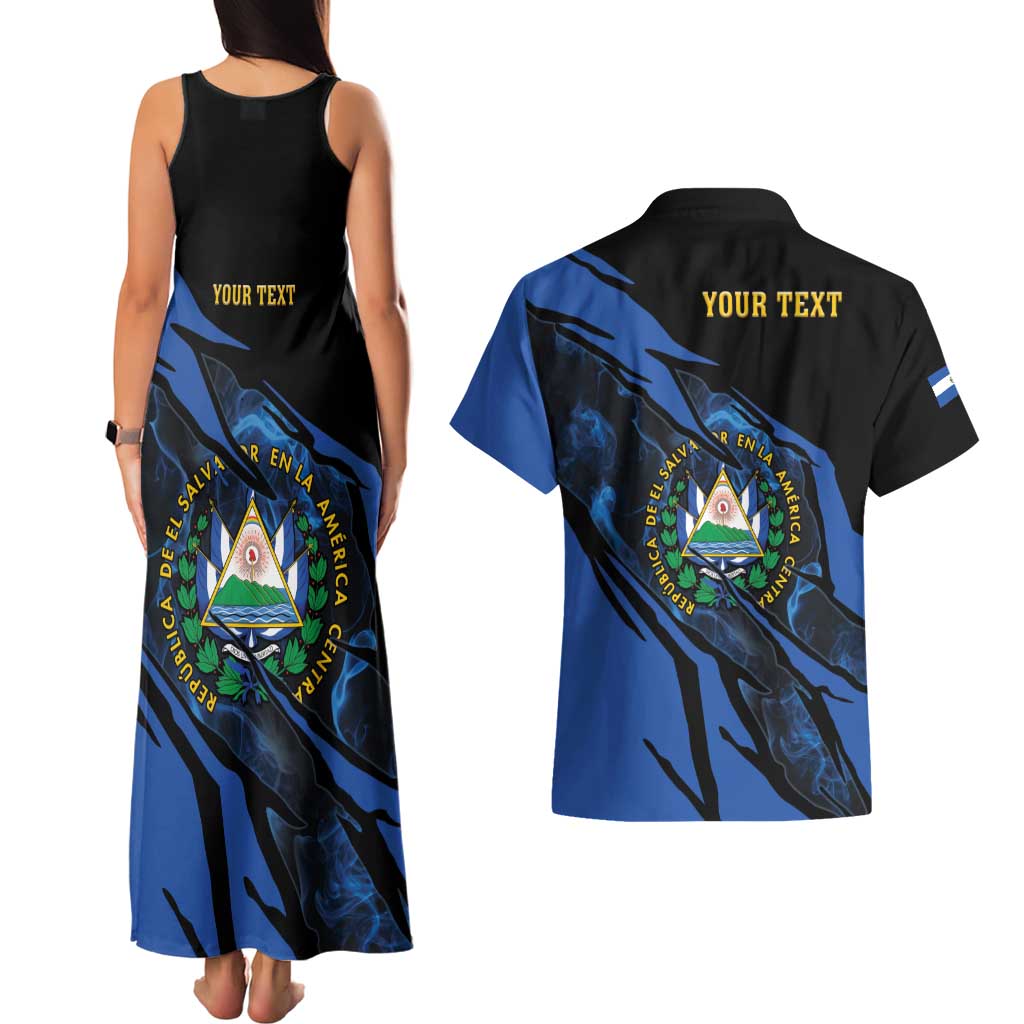 Personalised El Salvador Couples Matching Tank Maxi Dress and Hawaiian Shirt Coat Of Arm Special Style