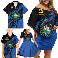 Personalised El Salvador Family Matching Off Shoulder Short Dress and Hawaiian Shirt Coat Of Arm Special Style