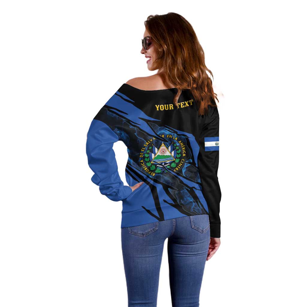 Personalised El Salvador Off Shoulder Sweater Coat Of Arm Special Style